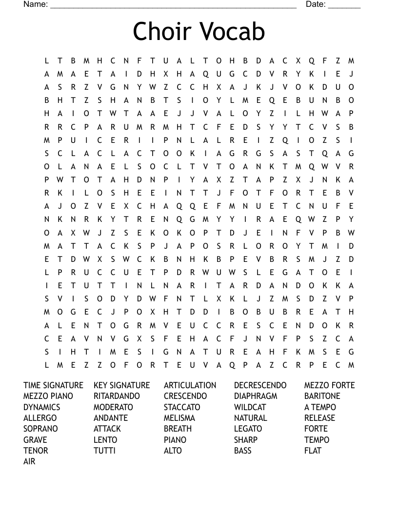 Choir Vocab Word Search
