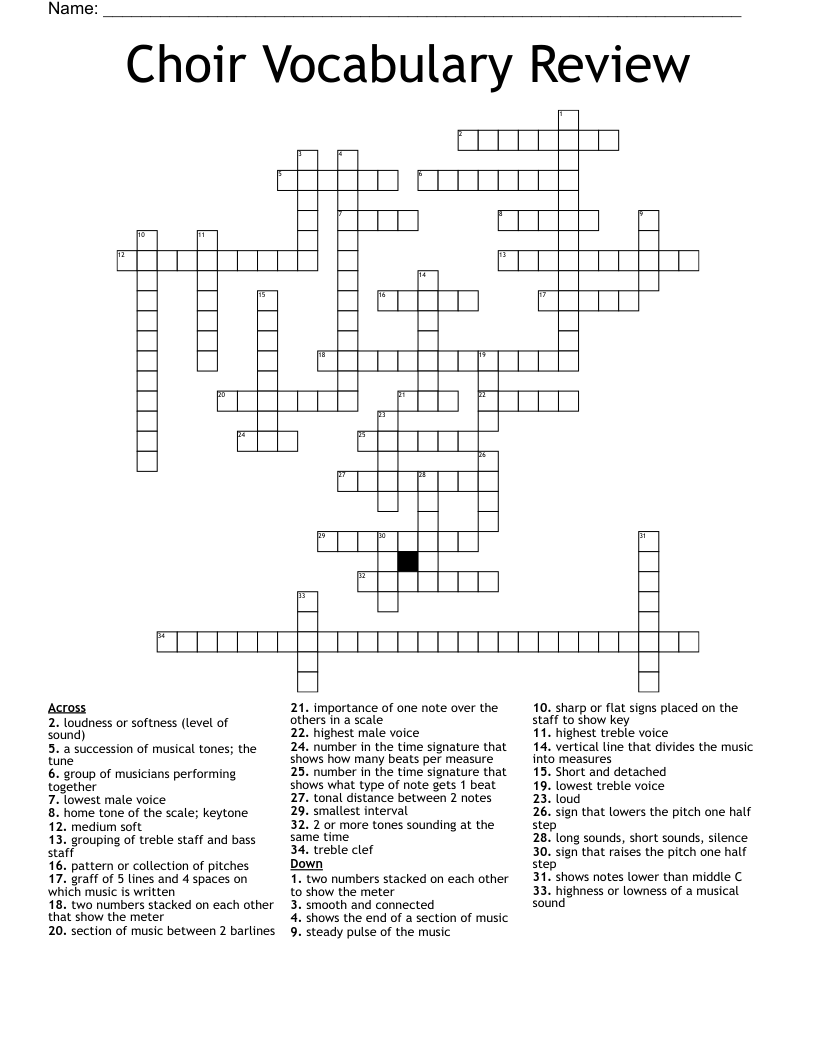 Choir Vocabulary Review Crossword