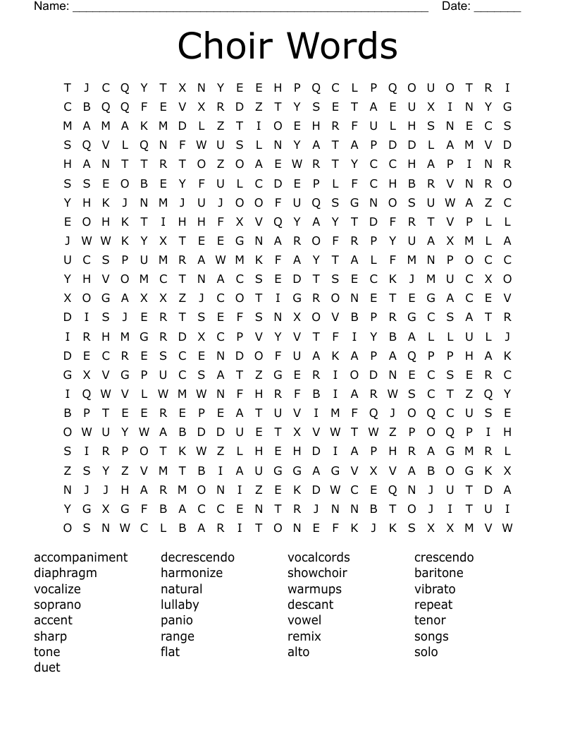 Choir Words Word Search