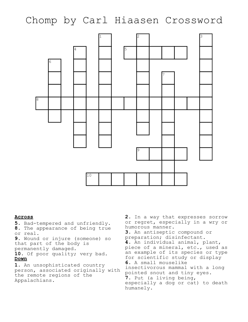 Chomp by Carl Hiaasen Crossword