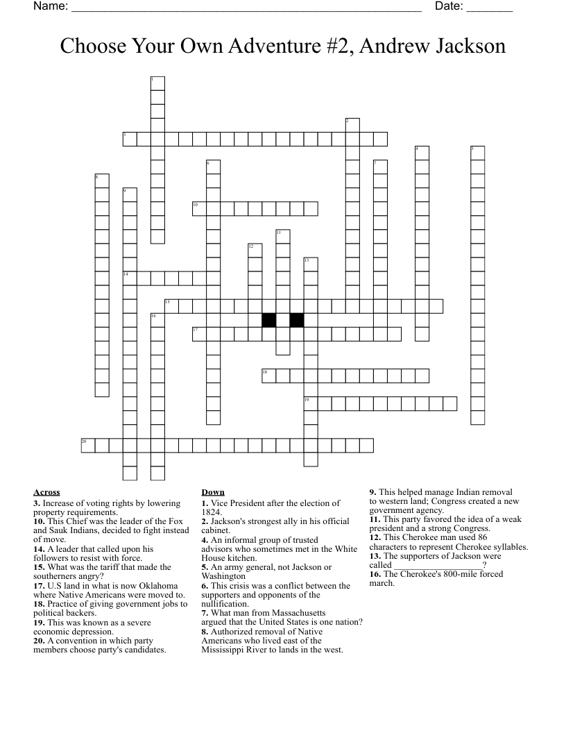 Choose Your Own Adventure #2, Andrew Jackson Crossword