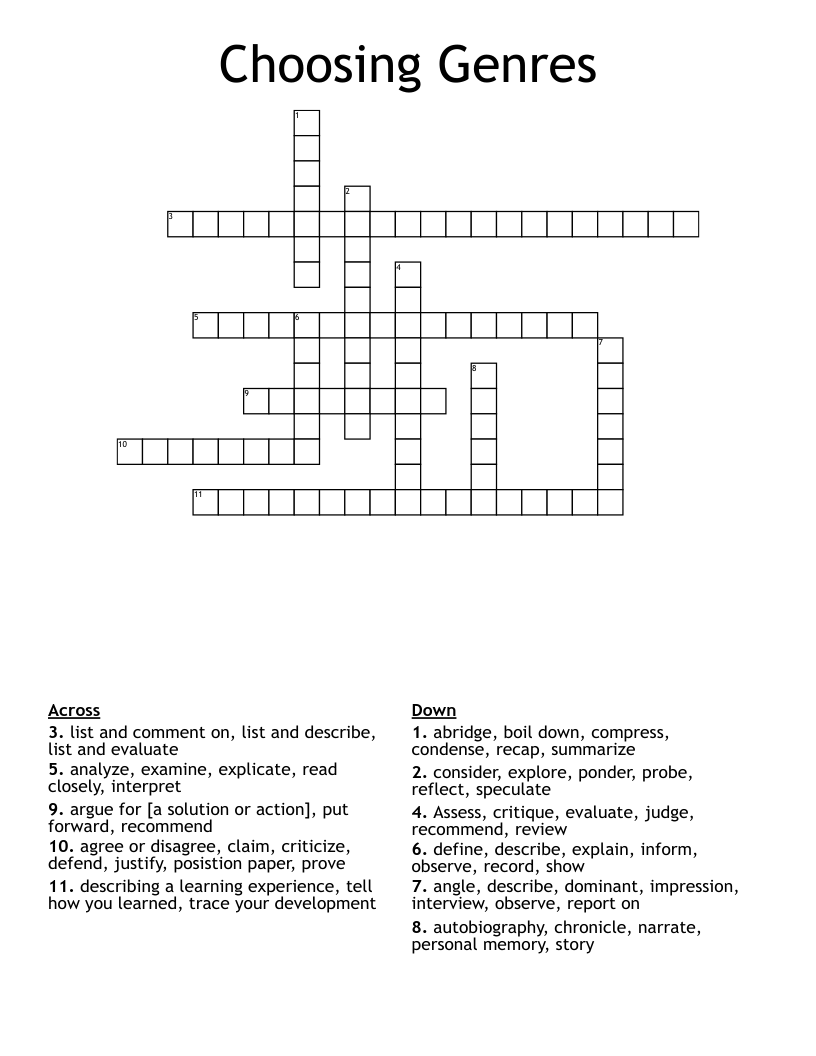 Choosing Genres Crossword