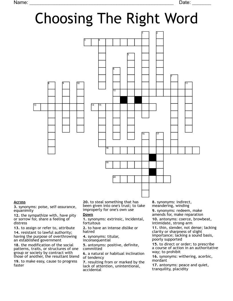 Choosing The Right Word Crossword