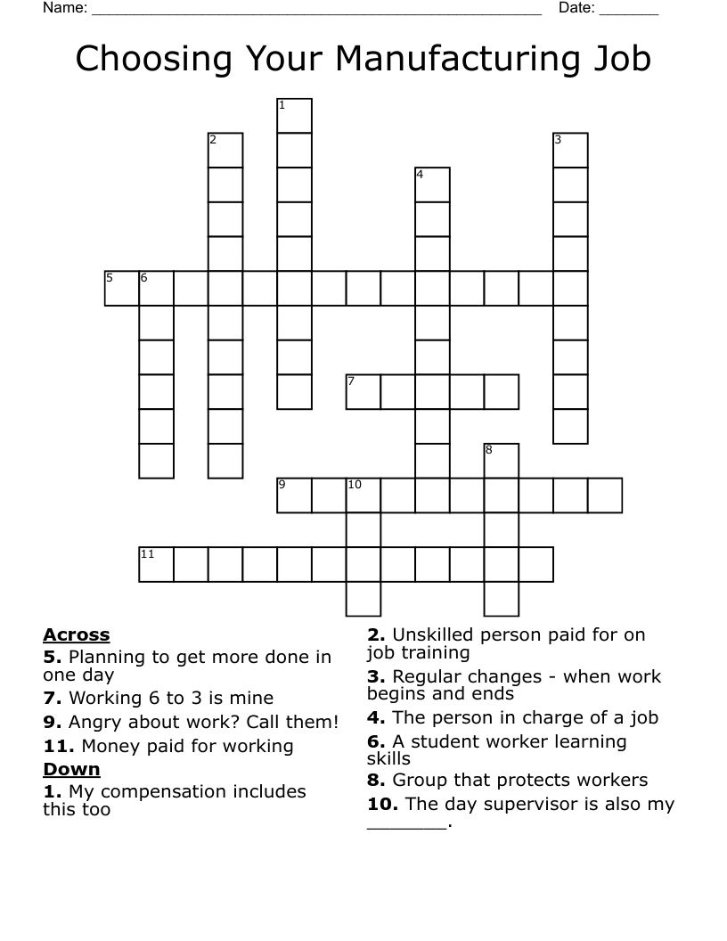 Choosing Your Manufacturing Job Crossword