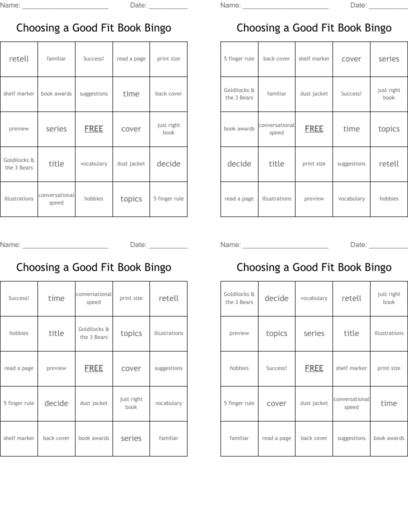 Choosing a Good Fit Book Bingo