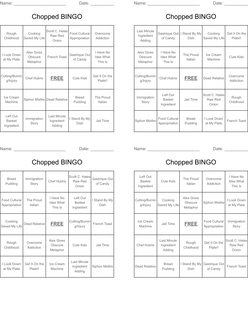 Chopped BINGO