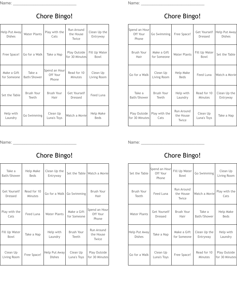 Chore Bingo!