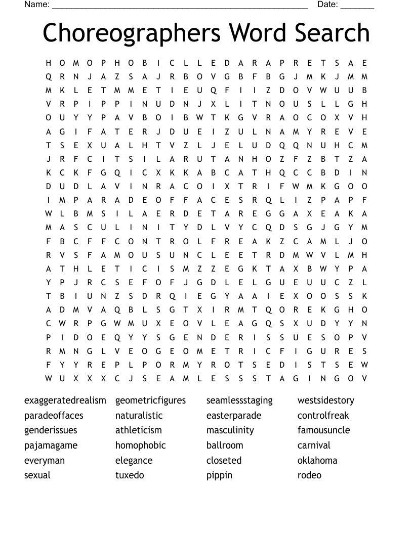 Choreographers Word Search