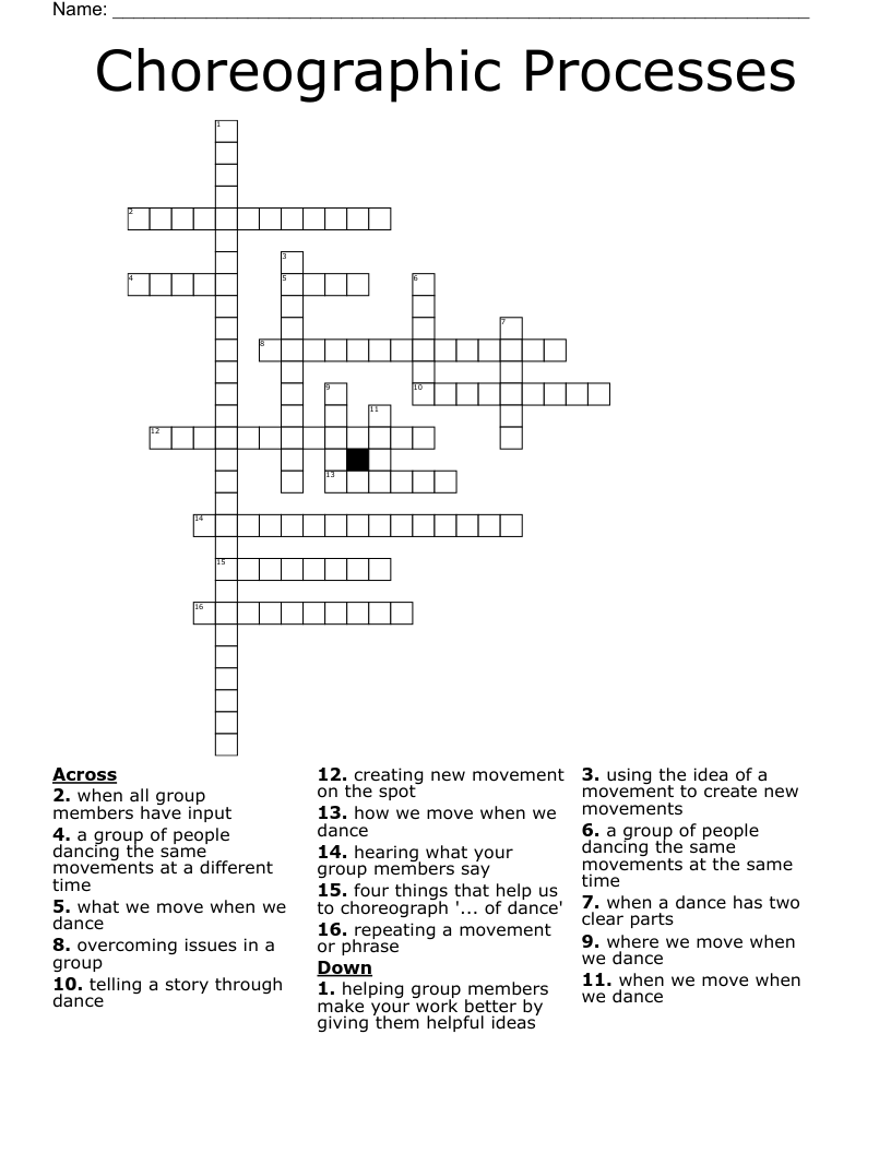 Choreographic Processes Crossword