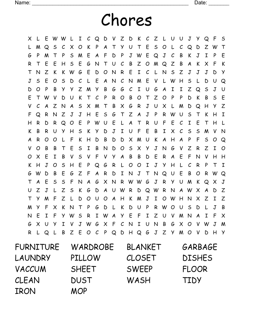 Chores Word Search