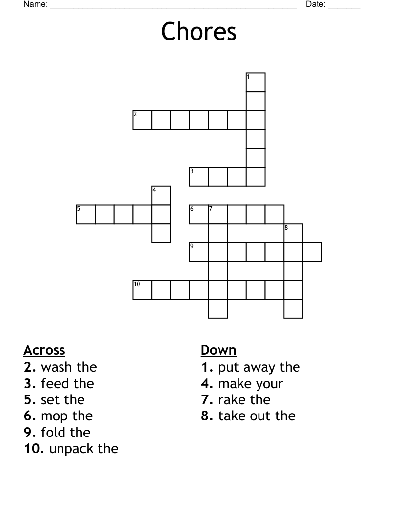 Chores Crossword