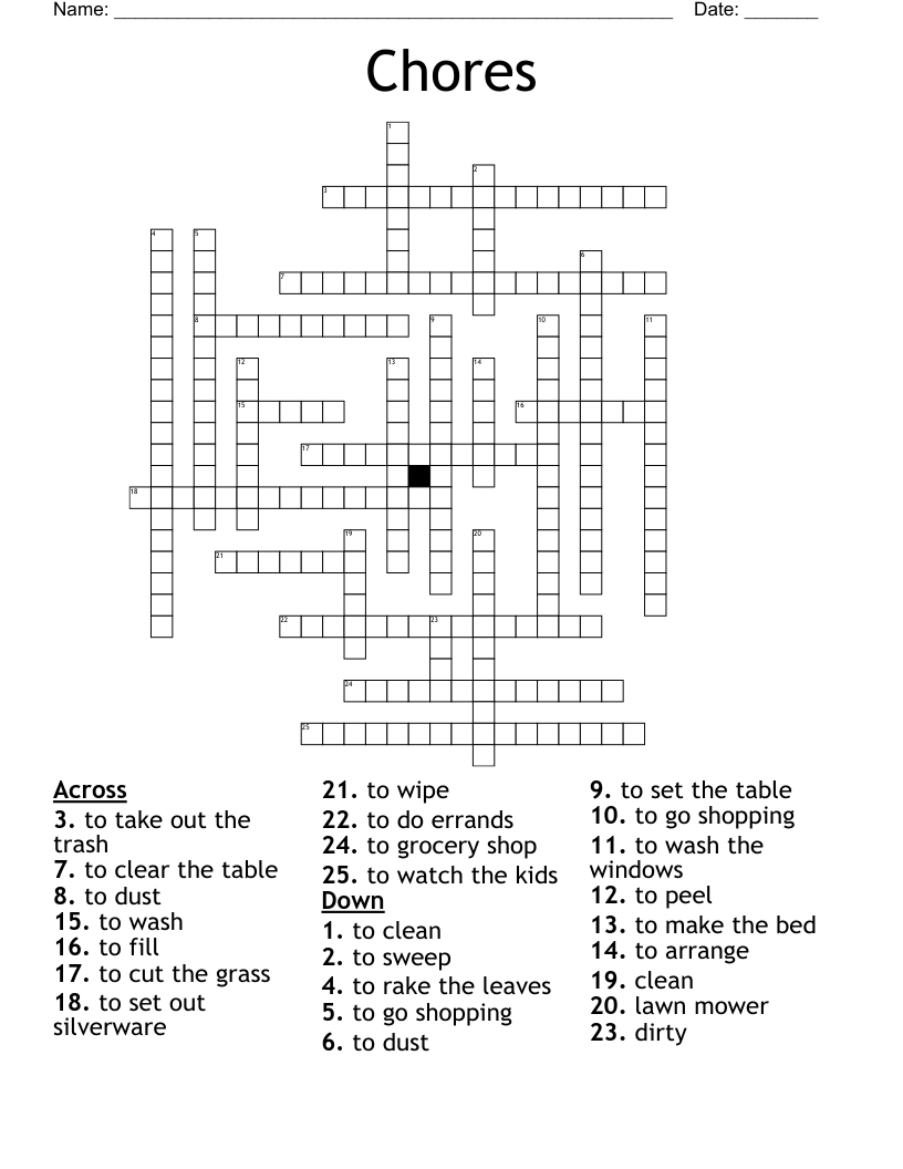 Chores Crossword