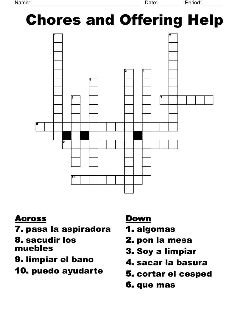 Chores and Offering Help Crossword