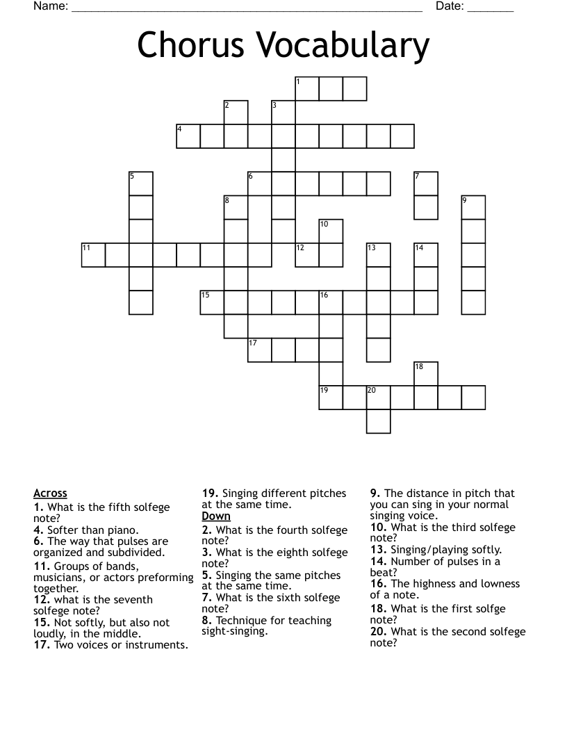 Chorus Vocabulary Crossword