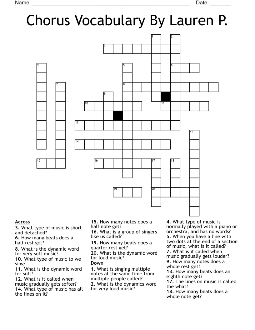 Chorus Vocabulary By Lauren P. Crossword