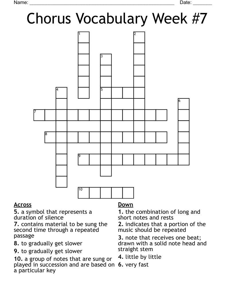 Chorus Vocabulary Week #7 Crossword