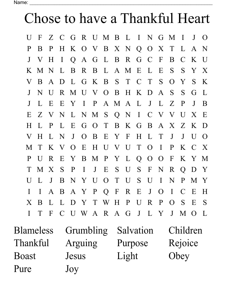 Chose to have a Thankful Heart Word Search
