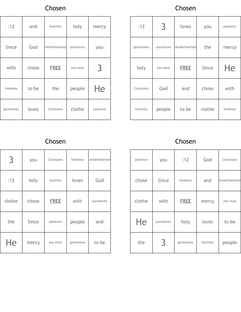 Chosen Bingo Cards
