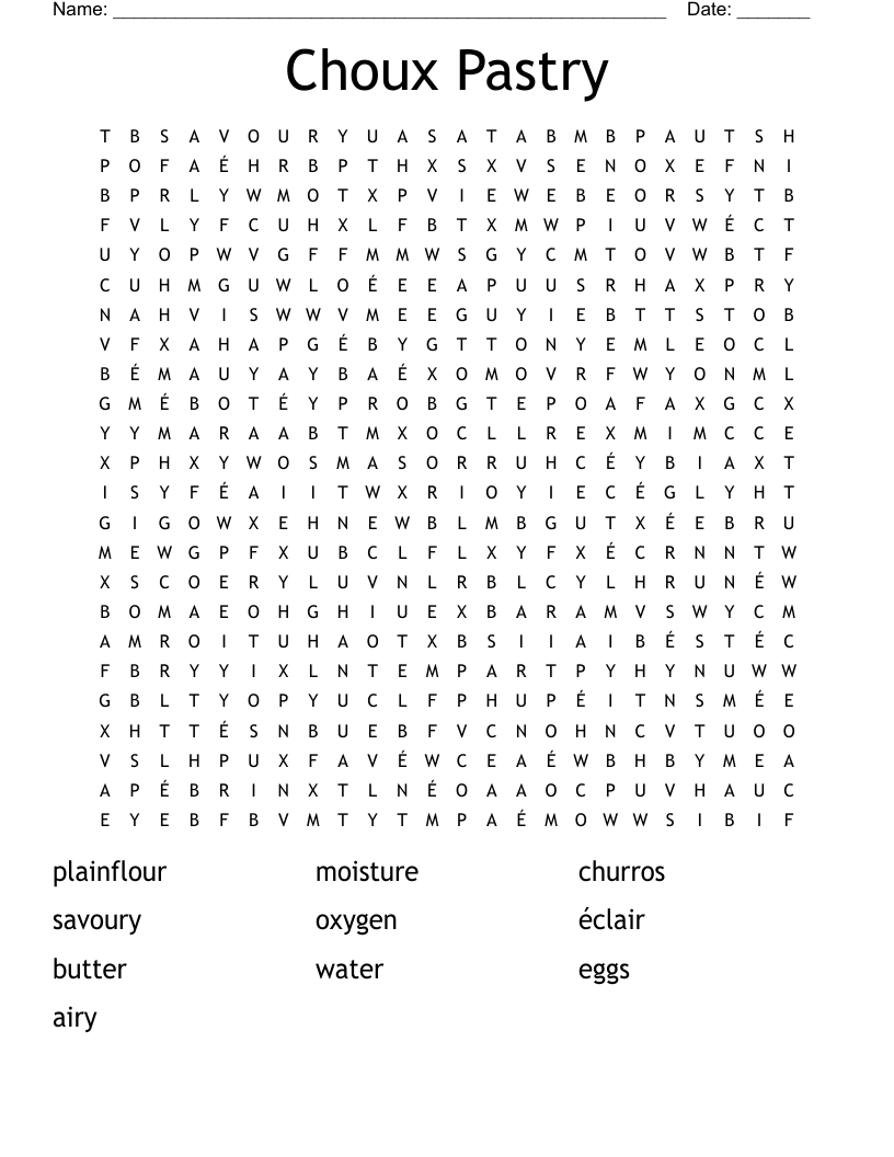 Choux Pastry Word Search