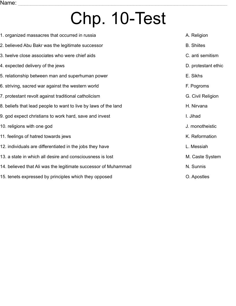 Chp. 10-Test Worksheet