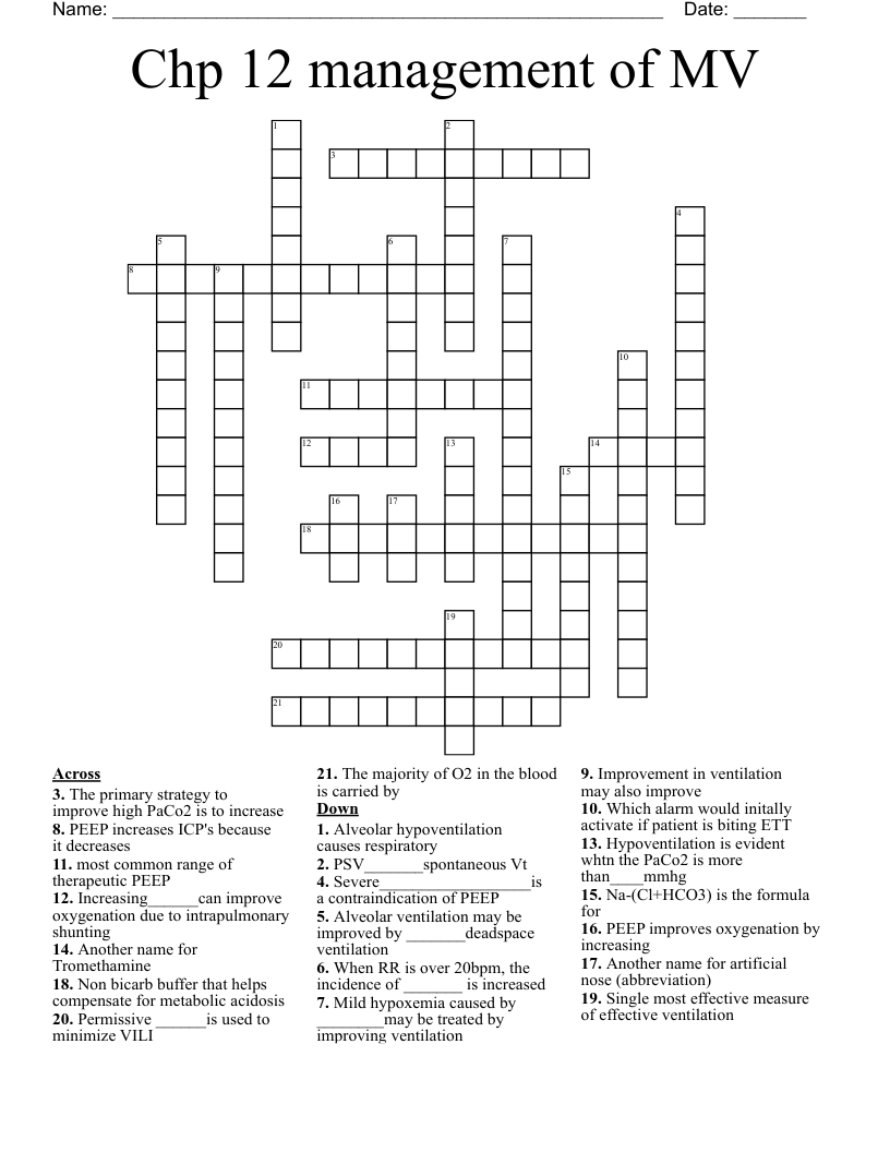 Chp 12 management of MV Crossword