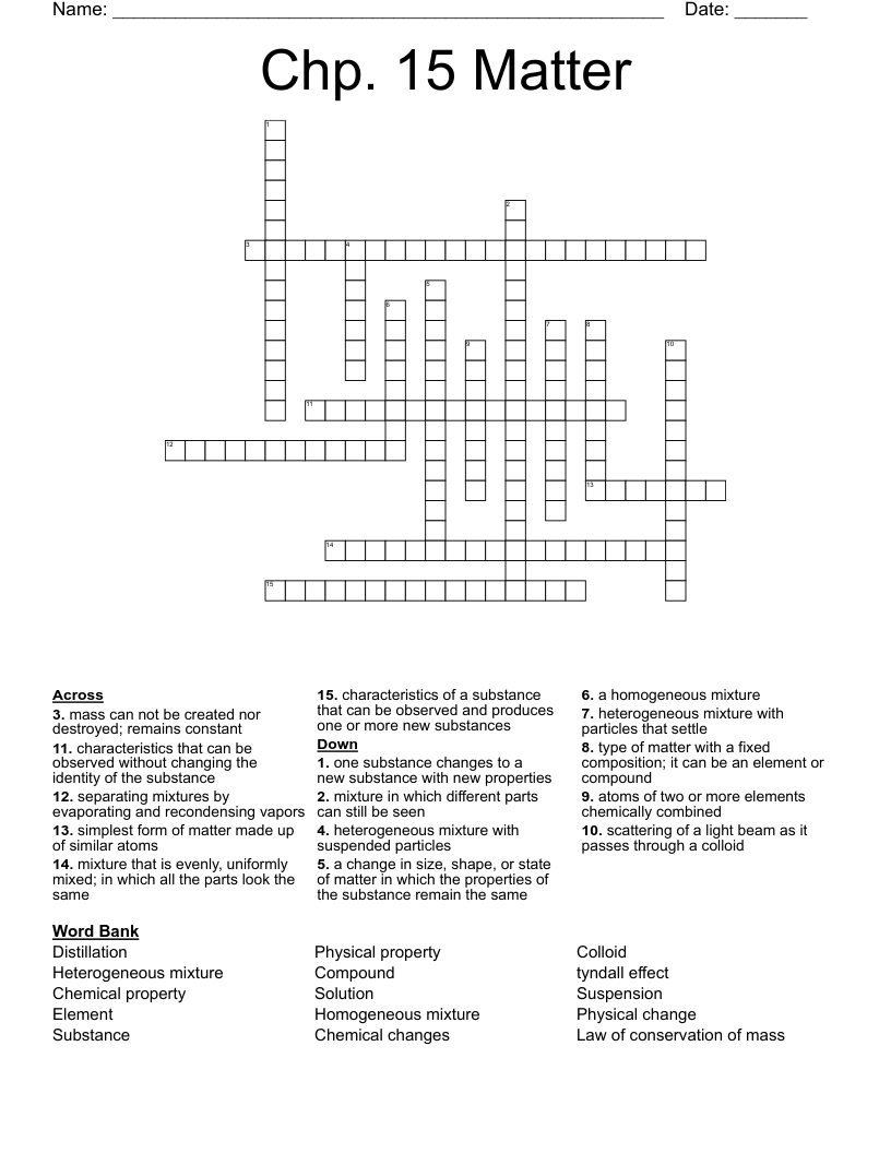 Chp. 15 Matter Crossword