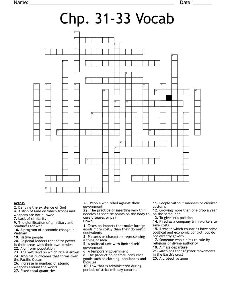 Chp. 31-33 Vocab Crossword