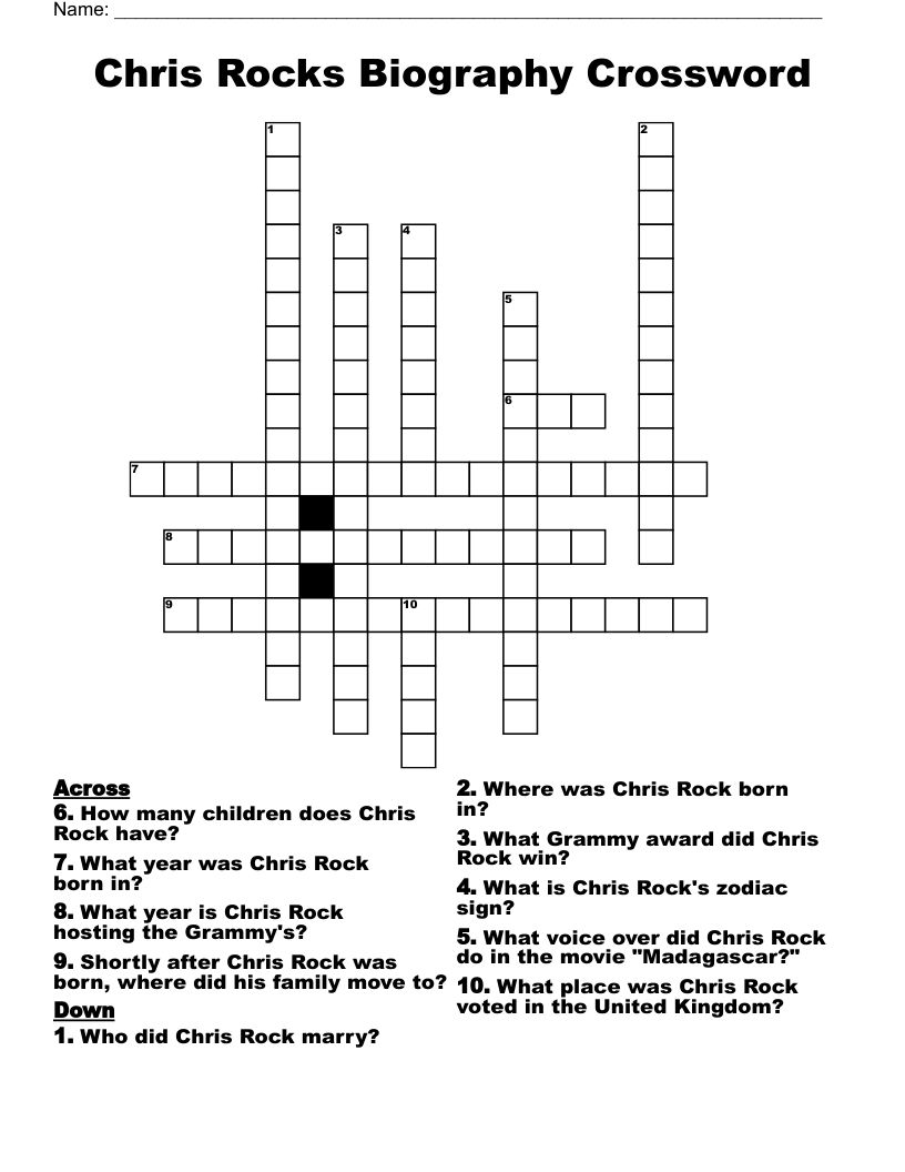 Chris Rocks Biography Crossword
