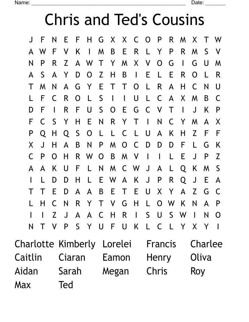 Chris and Ted's Cousins Word Search