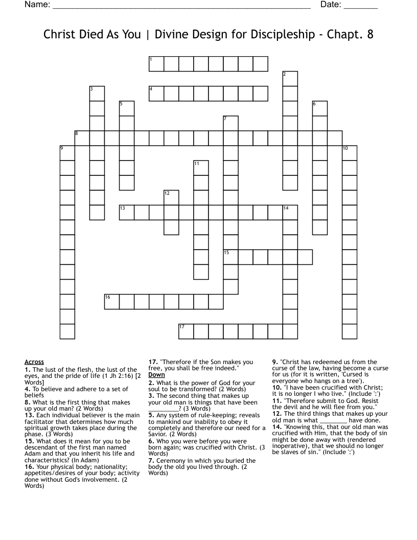 Christ Died As You | Divine Design for Discipleship - Chapt. 8 Crossword