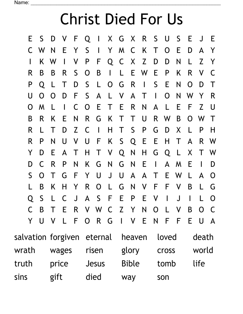 Christ Died For Us Word Search