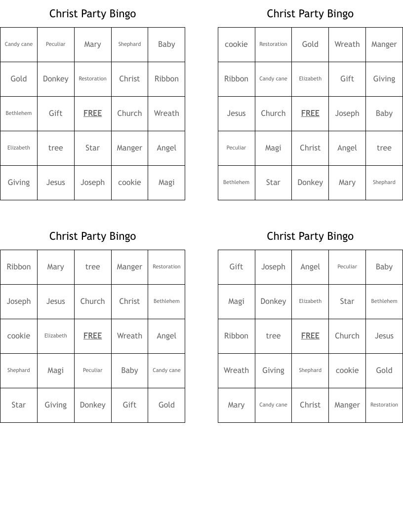 Christ Party Bingo