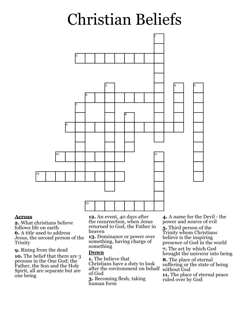 Christian Beliefs Crossword