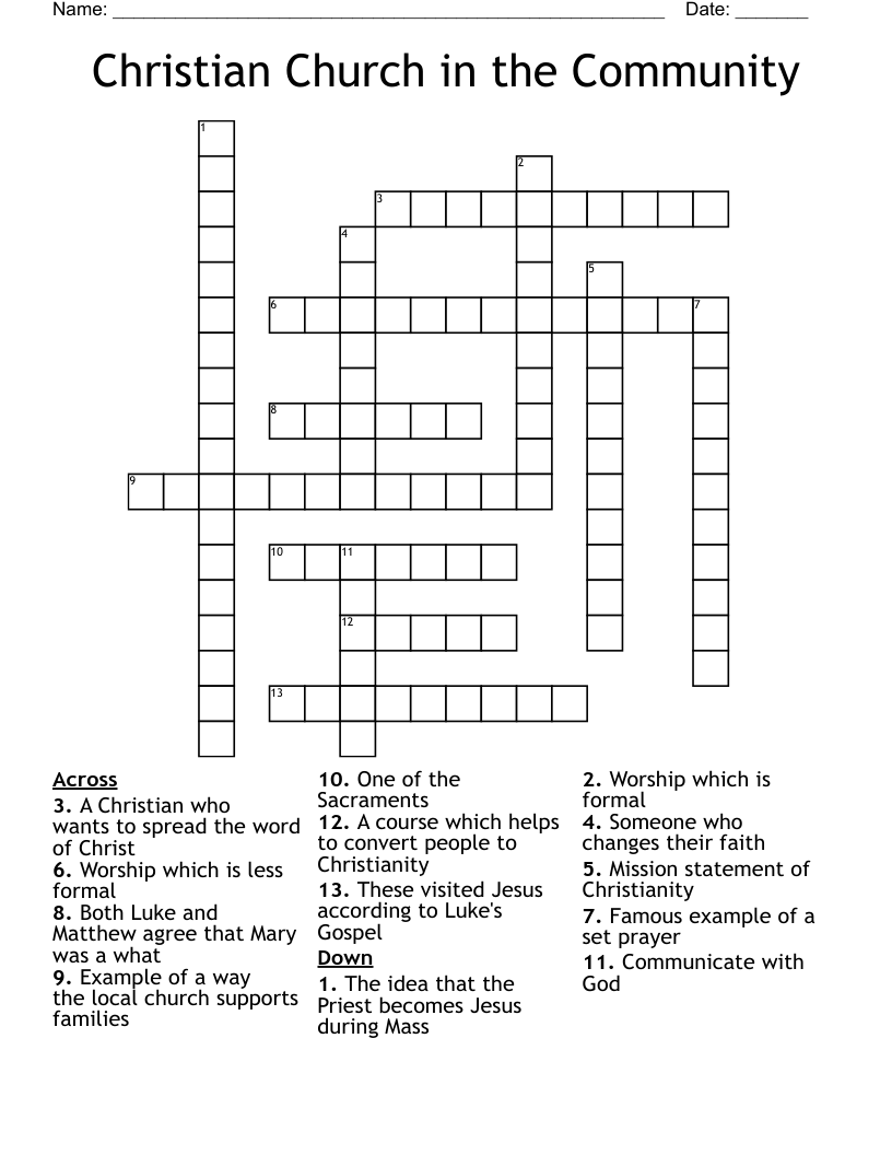 Christian Church in the Community Crossword