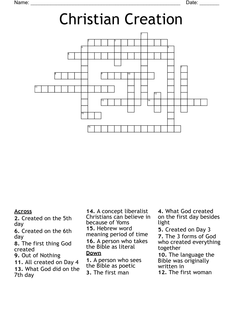 Christian Creation Crossword
