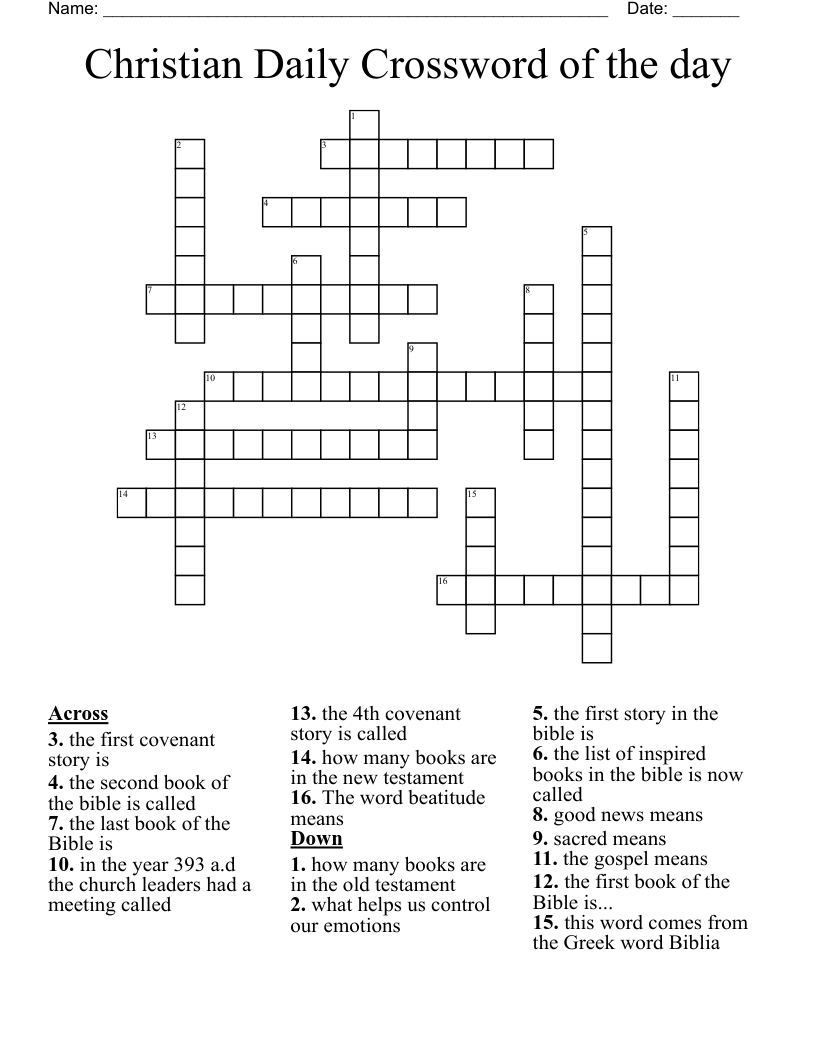 Christian Daily Crossword of the day
