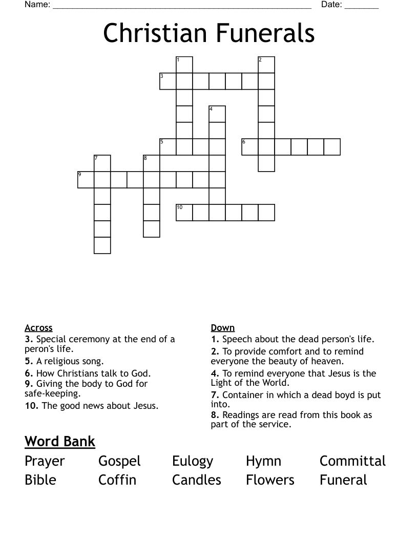 Christian Funerals Crossword