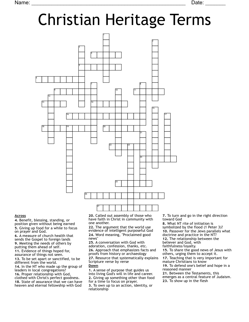 Christian Heritage Terms Crossword
