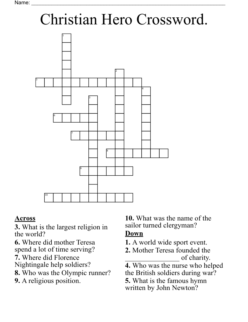 Christian Hero Crossword. 