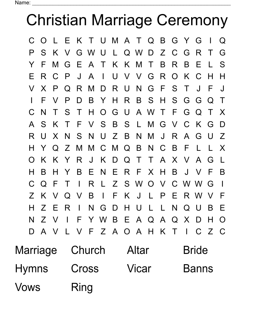Christian Marriage Ceremony Word Search
