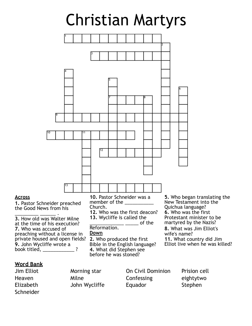 Christian Martyrs Crossword