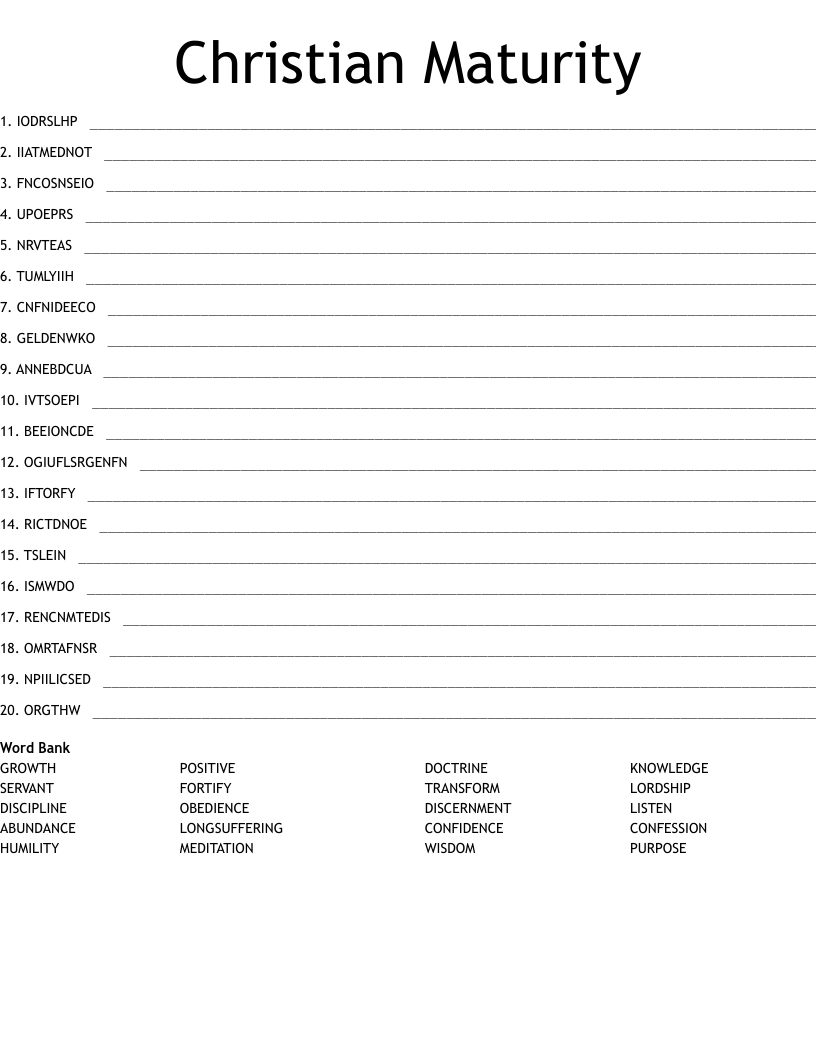 Christian Maturity Word Scramble