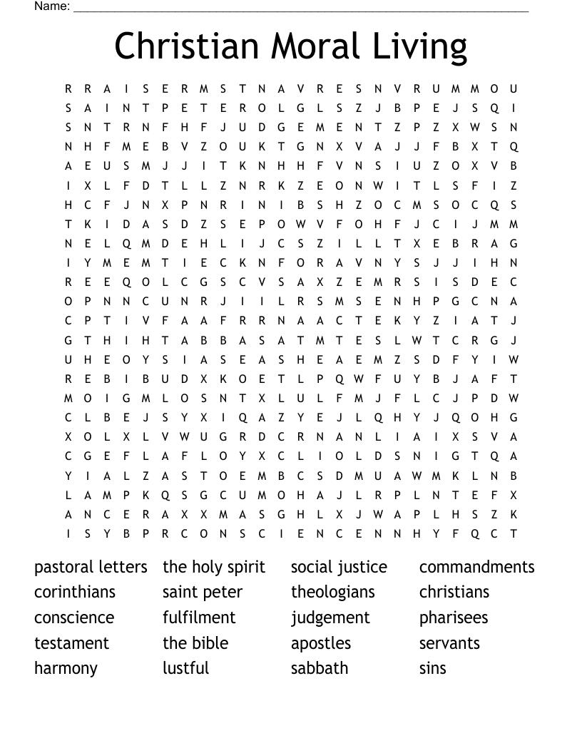 Christian Moral Living Word Search
