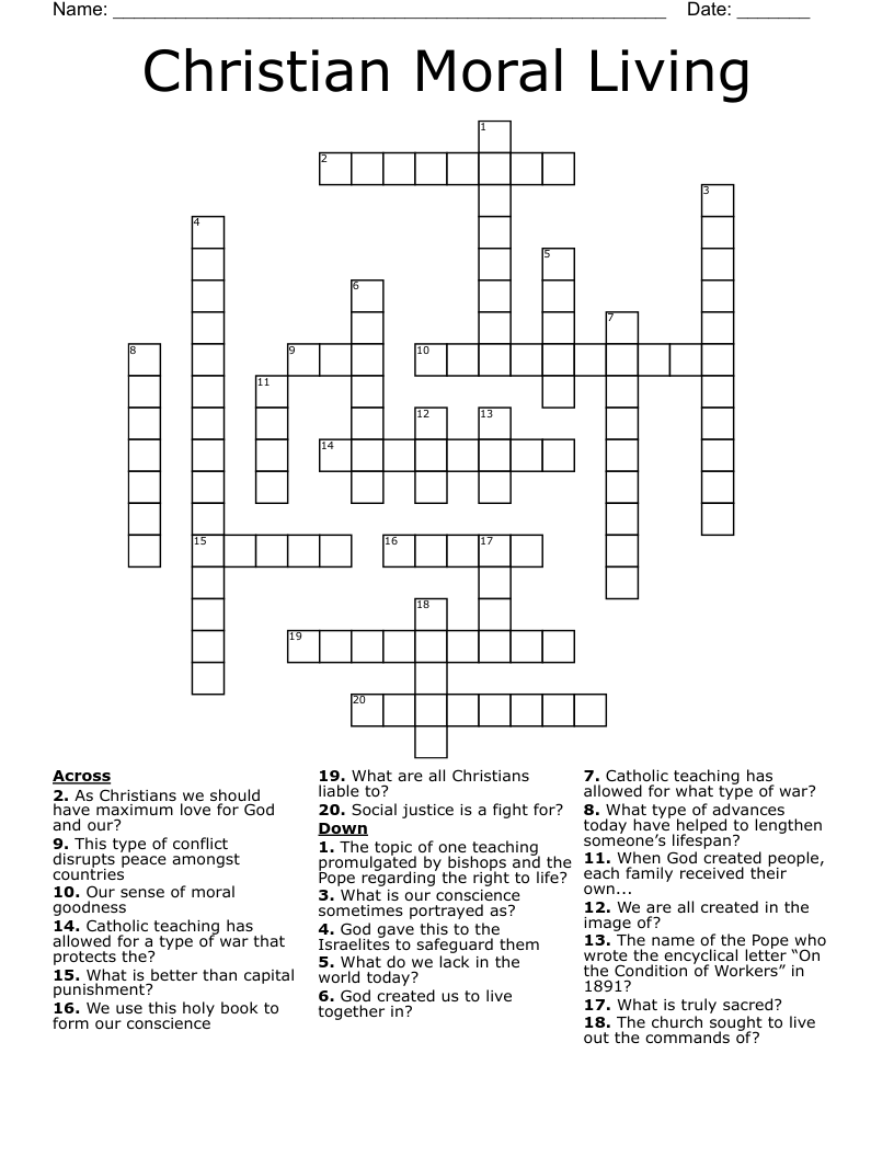 Christian Moral Living  Crossword