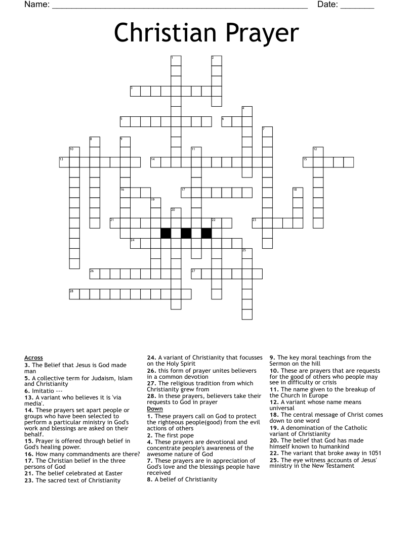 Christian Prayer Crossword