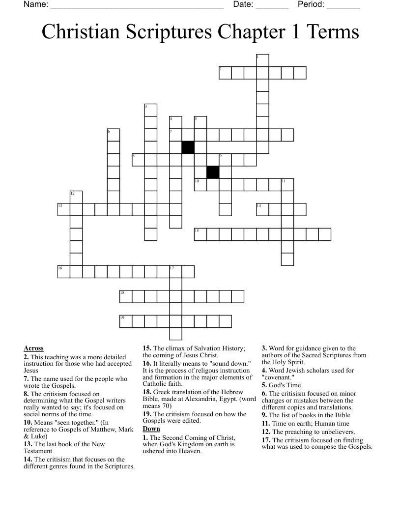 Christian Scriptures Chapter 1 Terms Crossword