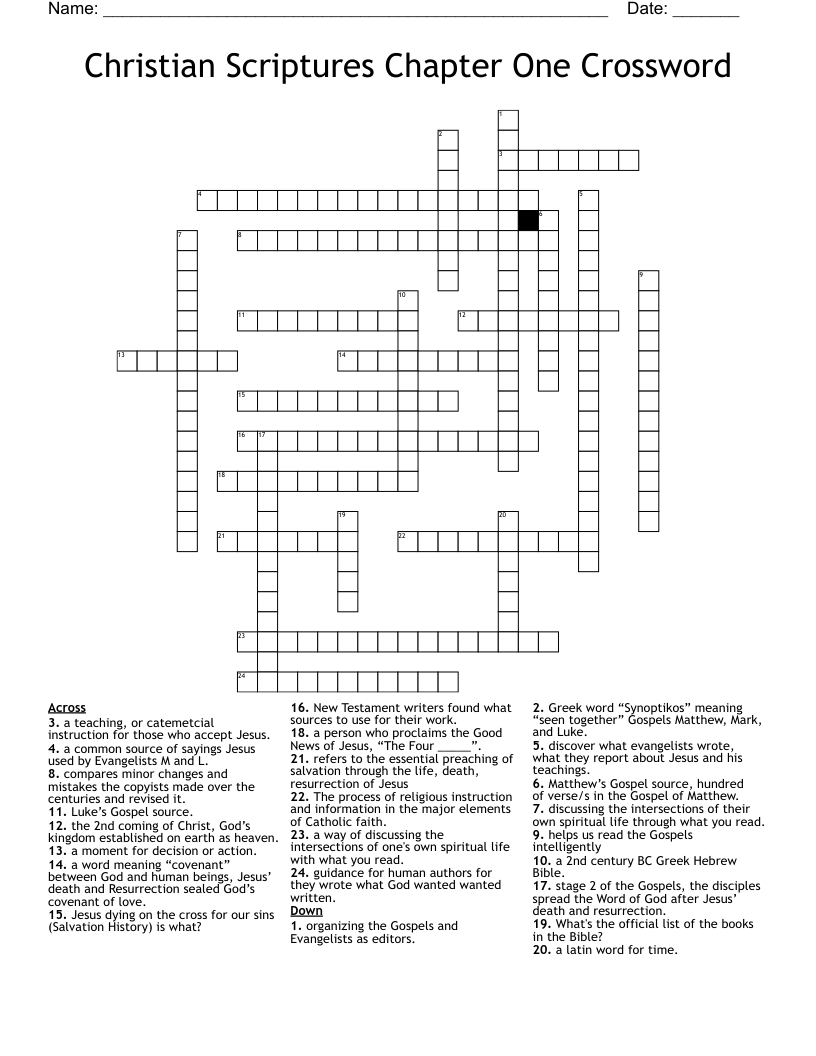 Christian Scriptures Chapter One Crossword