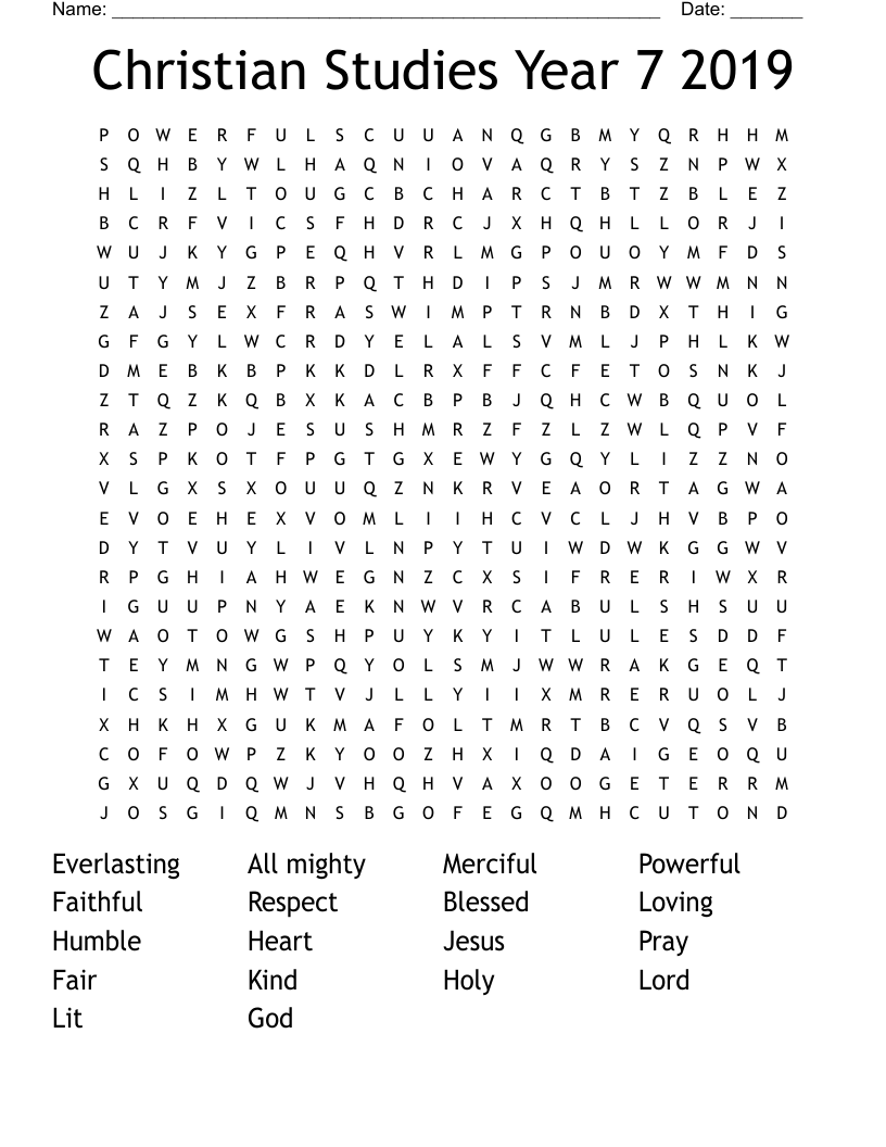 Christian Studies Year 7 2019 Word Search