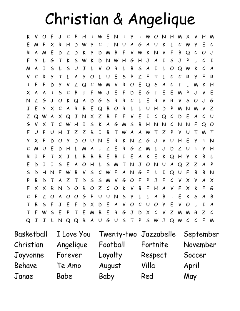 Christian & Angelique Word Search