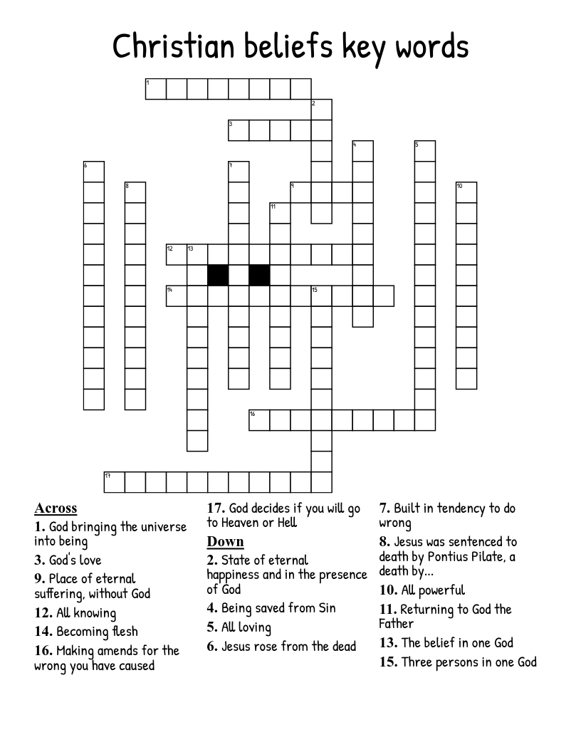 Christian beliefs key words Crossword
